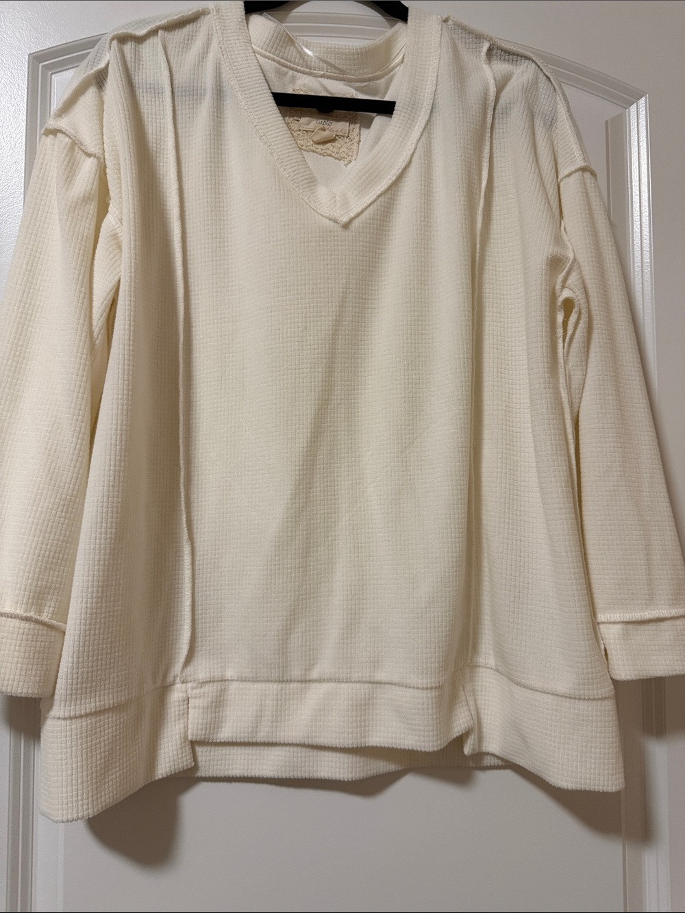 Cupio Cream V-Neck Waffle Knit Sweater